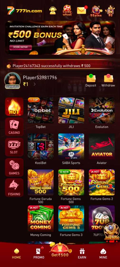 777in App mobile gaming platform with live casino games and Android APK download options